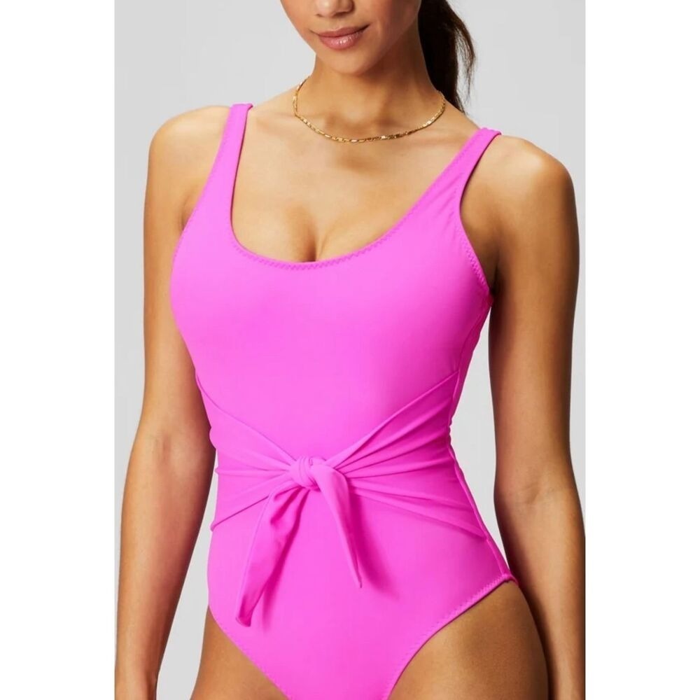 Fabletics Bright Pink Tie One Piece Swimsuit Women XXL H-1‎ - NWT